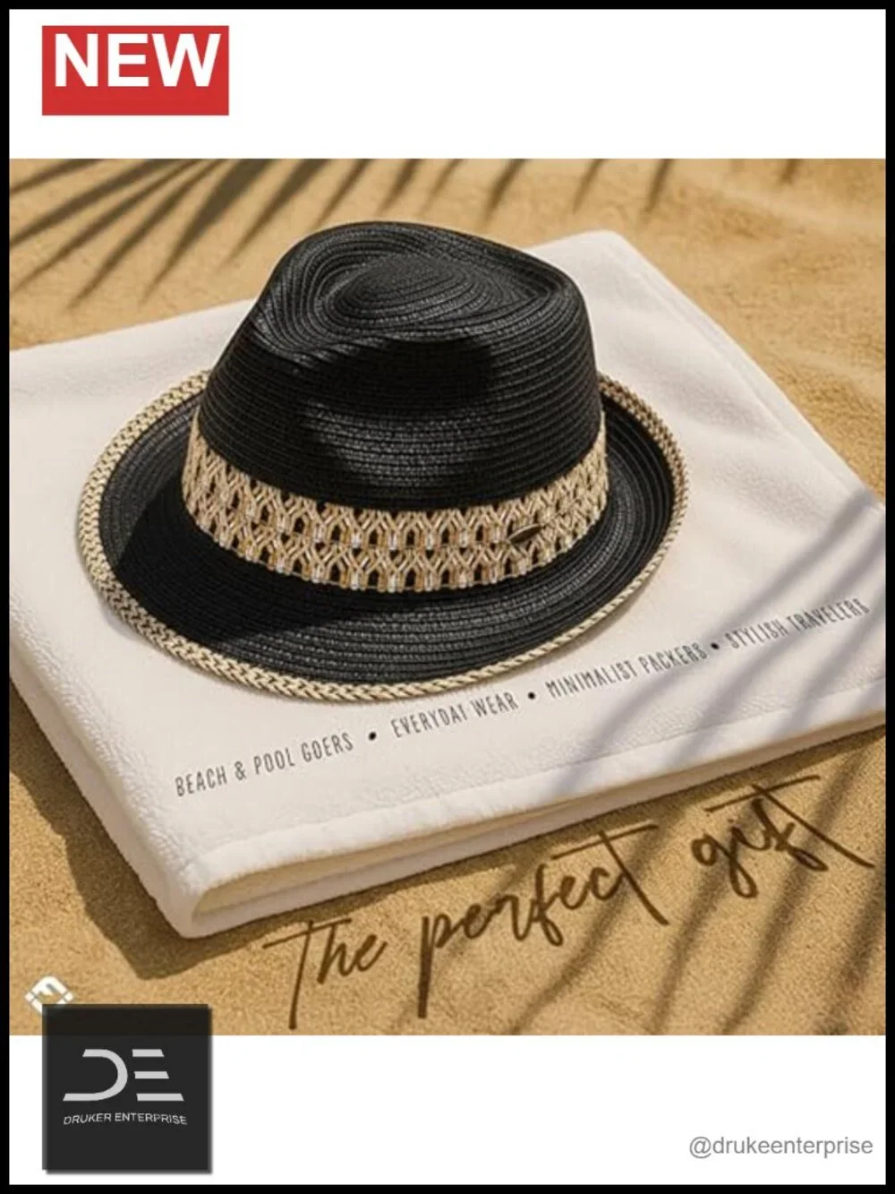 UPF 50+ Short Brim Fedora Sun Hat with Woven Pattern, Packable Beach Hat
